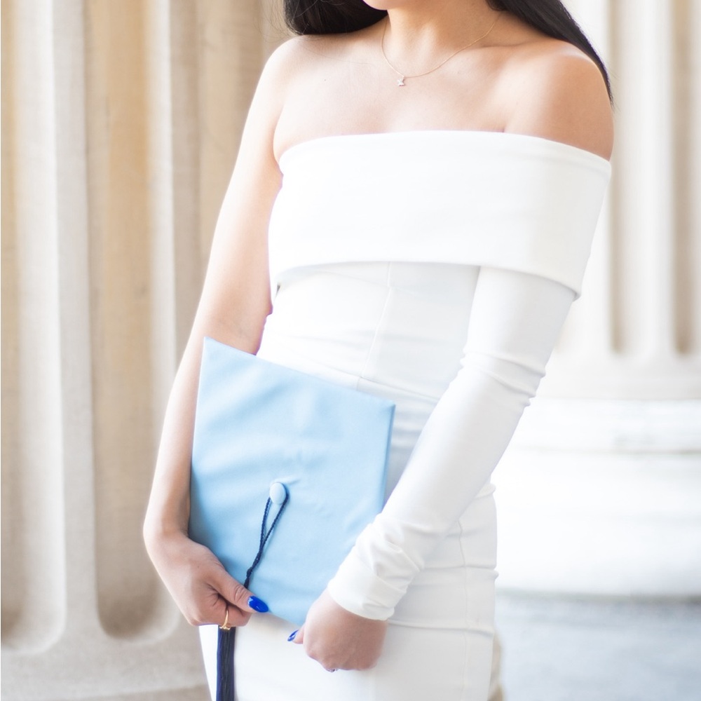White Off-Shoulder Graduation Dress